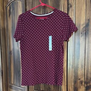 croft & barrow Burgundy Short Sleeve Tee with White Polka Dots